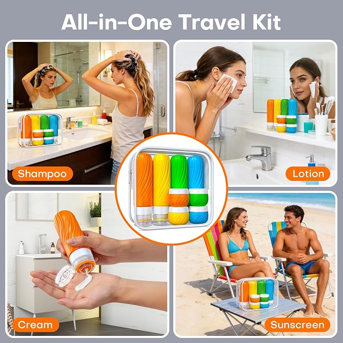 Travel Bottles for Toiletries,TSA Approved Silicone Travel Size Containers, Refillable Liquid Leak Proof Travel Shampoo and Conditioner Bottles for Women & Men, Airplane Carry On Essentials - Image 6