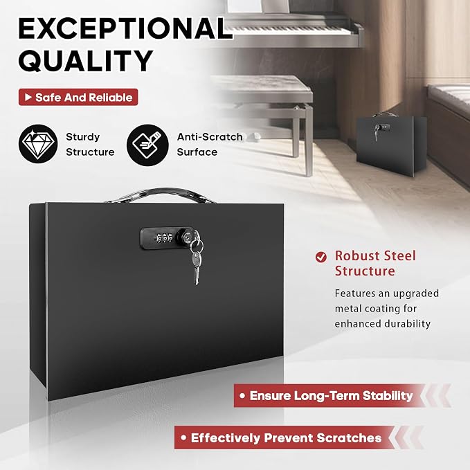 YIYITOOLS Fireproof Lock Box with Key and Combination Lock, Fire Safe Document Box, Portable Fireproof Waterproof Safe for Home,Office,Travel, Secure Storage for Documents,Jewelry,Passport,Cash - Image 4