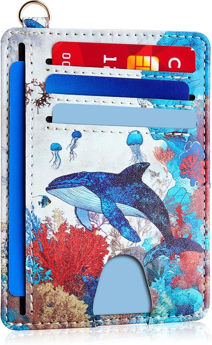 Mayski Slim Wallet, Credit Card Holder for Women, Minimalist Front Pocket RFID Blocking Card Cases, Small Wallet Women Men(Whale) by SLIMELEGANCEPERSONIFIED