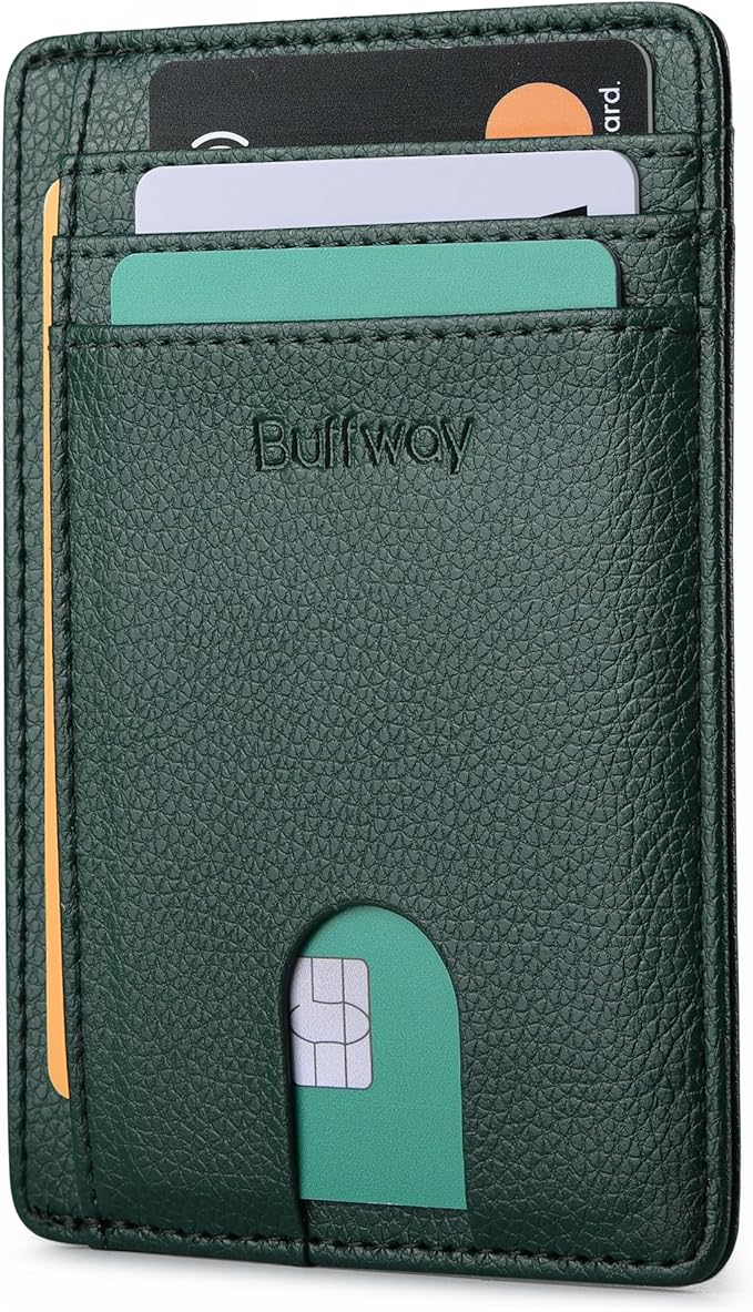 Buffway Slim Minimalist Front Pocket RFID Blocking Leather Wallets for Men and Women - Lichee Green by Buffway
