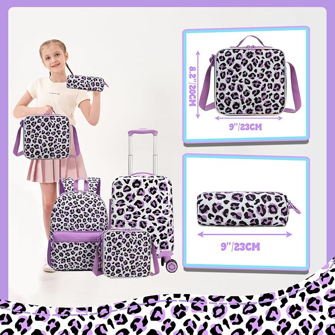 Kid's Hardshell Luggage Sets 5 Piece Rolling Suitcases with Wheels for Girls Women 16 '' Carry on Luggage Toddler Travel Suitcase Set - Image 5