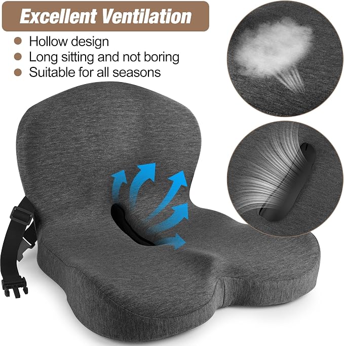 Truck Seat Cushion, Memory Foam Trucker Seat Cushion for Truck Driver Long Sitting with Adjustable Strap, Back Support and Pain Relief for Trucker Driving Office Chair and Pain, Dark Gray - Image 5