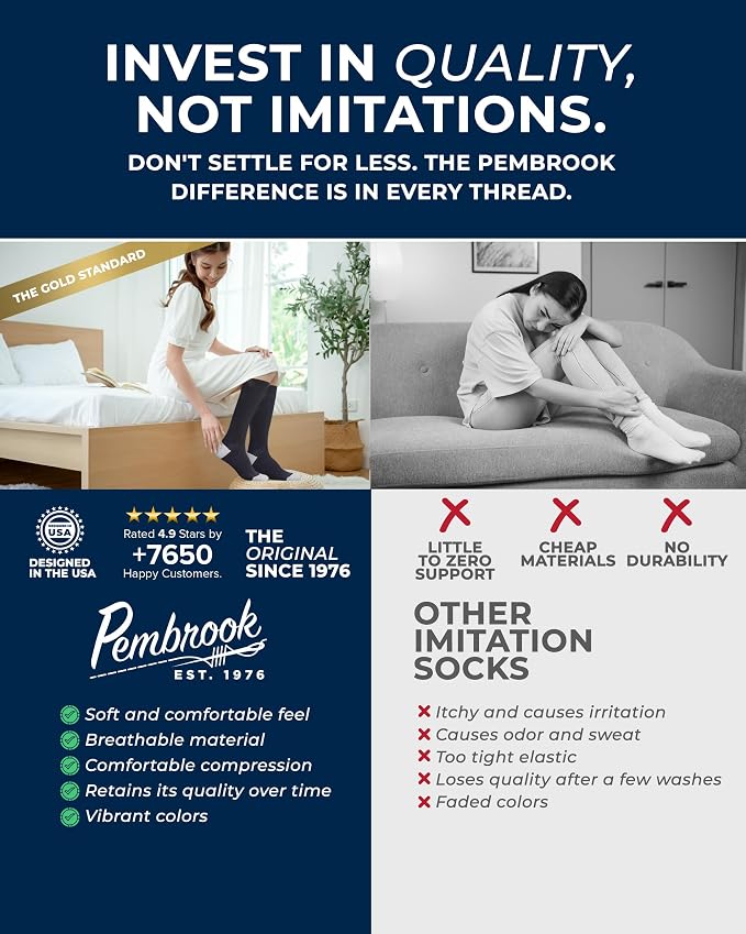 Pembrook® Light Compression Socks for Women - 3 Pairs | 8-15 mmHg Cotton Compression Socks for Pregnancy, Knee High Comfort - Image 4