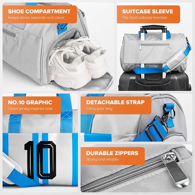 Gym Bag for Men Women, Carry On Sports Duffel Bag for Travel, Soccer Gear Bag with Shoe Compartment - Image 3