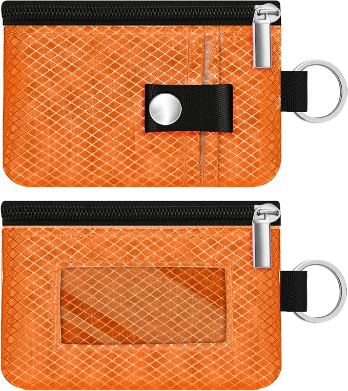 Minimalist RFID Blocking Small Wallet with ID Window,WaterResistant Zip Id Case Wallet with Lanyard Keychain for Cards,Cash,Travel,Women,Men (Orange) by CCUMI