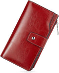 BOSTANTEN Womens Leather Wallet RFID Large Capacity Credit Card Holder | 20 Card Slots, Phone Holder, Zipper Coin Pocket, Clutch Wallet, Long Bifold, Ladies Gifts, Rose Red by BOSTANTEN