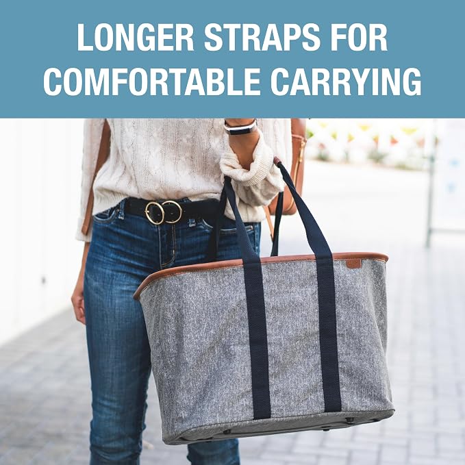 CleverMade Collapsible Tote LUXE, 30L Structured Tote Bag with Handles | Pack It All Without the Floppy-Bag Fight | Steel Rim Stays Open, Soft Grips Carry 30 lb, and Tote Folds to 1.5 Inches - Image 7