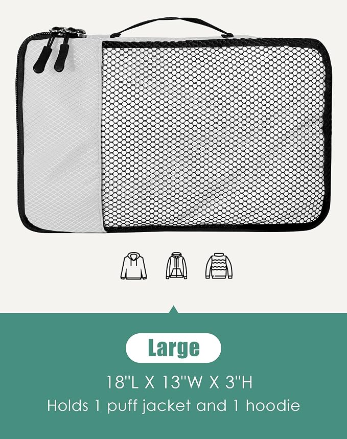 WTREE 4-Piece Packing Cubes Travel Accessories Set for Suitcases - Luggage Organizer Bags with Double Zipper - Mesh Top - Large - Beige - Image 5