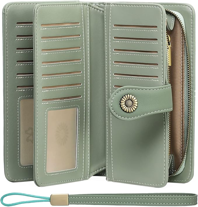 Wallets for Women Trifold Wristlet Wallets Large Capacity RFID Blocking Ladies Purse Credit Card Holder by FALANMULE