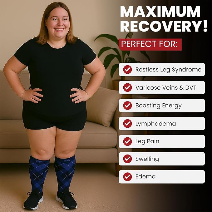 BAMS Plus Size Compression Socks Wide Calf XL XXL XXXL – Graduated Knee-High Support, Viscose from Bamboo Easy-On/Easy-Off - Image 4