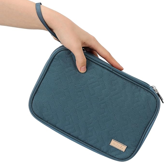 NISHEL Travel Cord Organizer Case, Large, Lake-Blue | Double-layer bag keeps chargers, cables, flash drive, and small tech essentials organized for trip, Large, Lake-Blue - Image 3