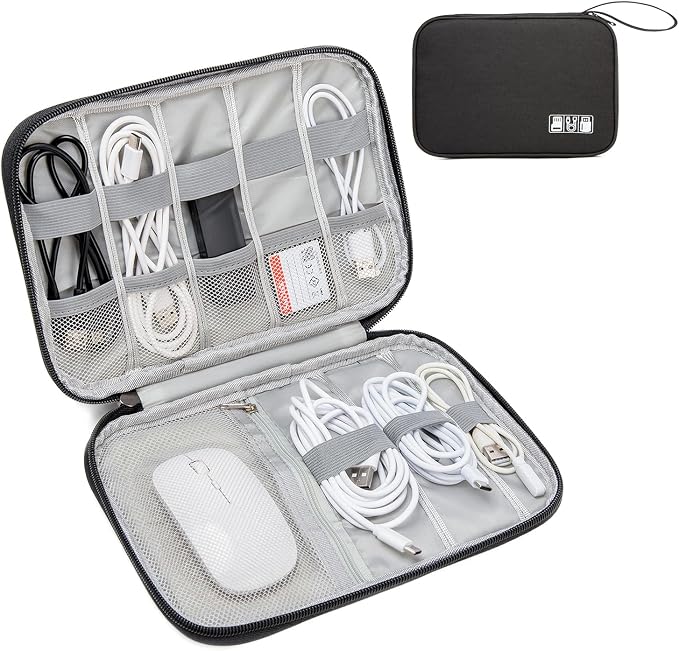 Cable Organizer Bag, Electronics Case for Cords, Chargers & Tech | Organize cables, chargers and power banks with elastic loops, mesh pockets and a slim design for travel. by Unknown
