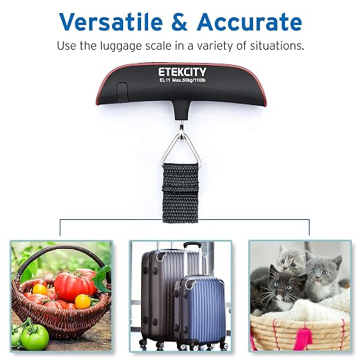 Etekcity Luggage Scale, Digital Weight Scales for Travel Accessories Essentials Suitcases , Portable Handheld Scale with Temperature Sensor, Rubber Paint, 110 Pounds, Battery Included | Travel Essentials, Air Travel, Suitcase, Hanging Hook, Rubber Grip... - Image 3