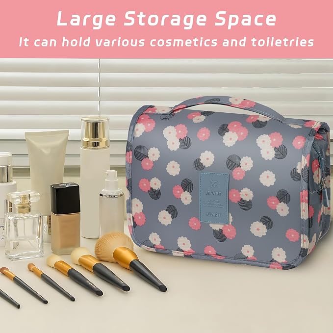 Toiletry Bag Travel Bag with Hanging Hook for Women Men,Blue Flower | Waterproof Small Capacity Hanging Multifunctional Makeup Bag for Toiletries, Portable Cosmetic Bag Travel Organizer - Image 6