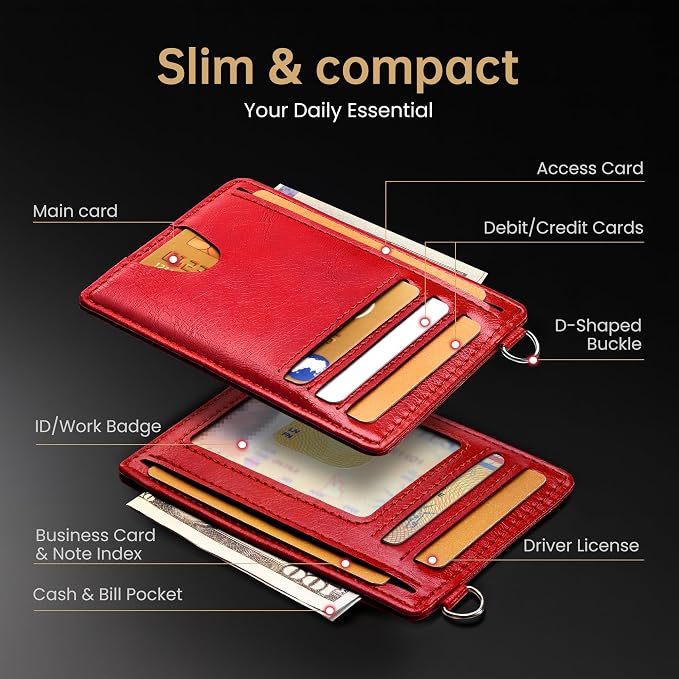Mayski Slim Wallet, Credit Card Holder for Women, Minimalist Front Pocket RFID Blocking Card Cases, Small Wallet Women Men(Oiled Wax Cherry) - Image 6