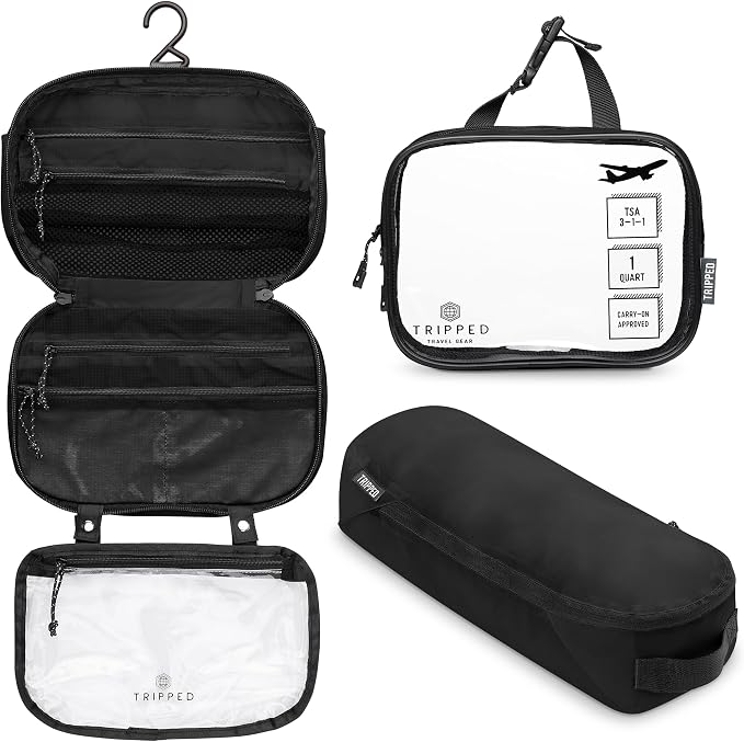 TRIPPED Travel Gear 3-Piece Travel Toiletry Bag Set | Includes Hanging Toiletry Bag, 311 TSA Liquid Bag, and Accessory Organizer Pouch with Lightweight Ripstop Construction by TRIPPEDTravelGear