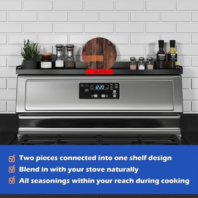 STUTOV 30" Magnetic Stove Top Shelf – Black Spice Rack with Red LOVE Design – Seasoning Organizer for Back of Stove – Over Stove Rack and Kitchen Storage Shelf - Image 2