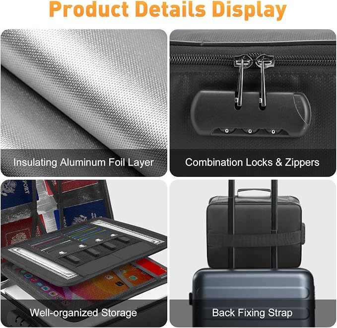 Kanhiro Fireproof Document Box with Lock - Upgraded Waterproof Fireproof Document Bag, Important Document Organizer, Fire Proof Safe for Home Documents, Passport, Laptop, Certificates - Image 6
