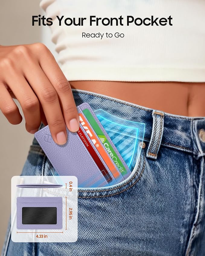 FINTIE Slim Minimalist Front Pocket Wallet RFID Blocking Credit Card Holder | Card Cases with ID Window for Men Women, Lilac Purple - Image 2