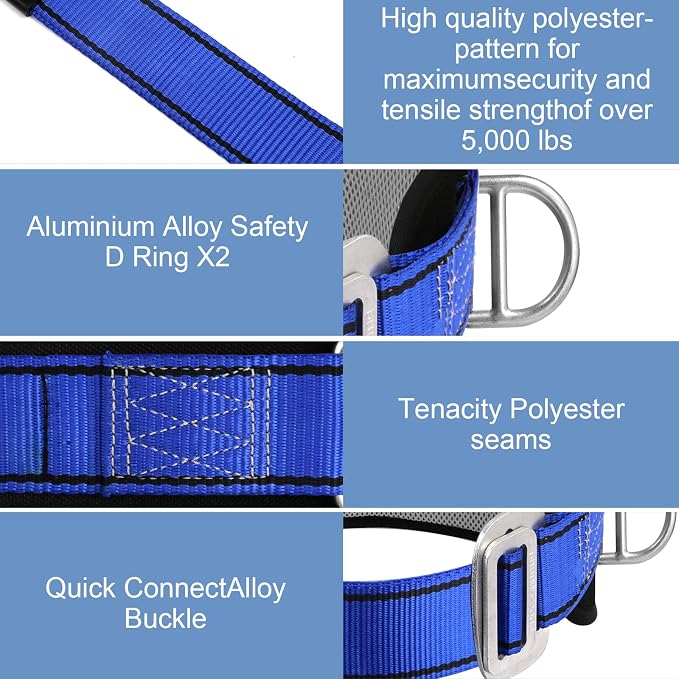 Trsmima Safety Climbing Harness Belt - Positioning Climbing Belt with Waist Pad and 2 D Rings, Personal Portable Safety Belt Kit Protective Equipment | Waist Pad Personal Portable Safety Belt Kit Protective Equipment - Image 3