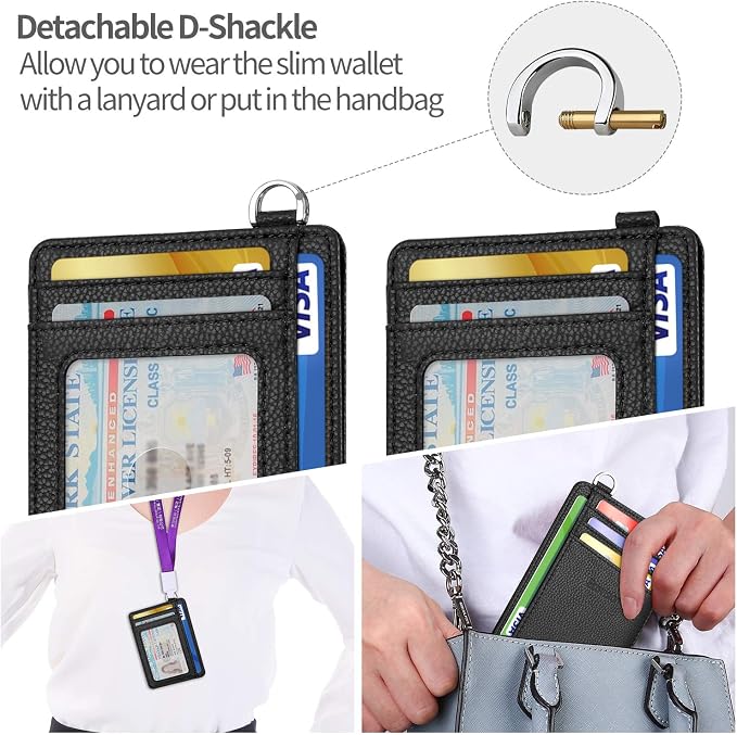 Slim Minimalist Front Pocket Wallet, RFID Blocking Credit Card Holder Wallet with Detachable D-Shackle for Men Women - Image 6