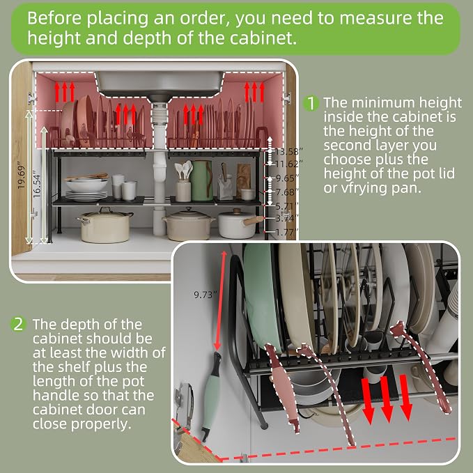 Expandable Under Sink Organizer，Pot and pan Organizer Under Cabinet | Pan Lid Organizer,Expandable Storage shelf with 2 Pan Racks（14 Dividers）and 4 Removable Panels,Adjustable partition height - Image 6