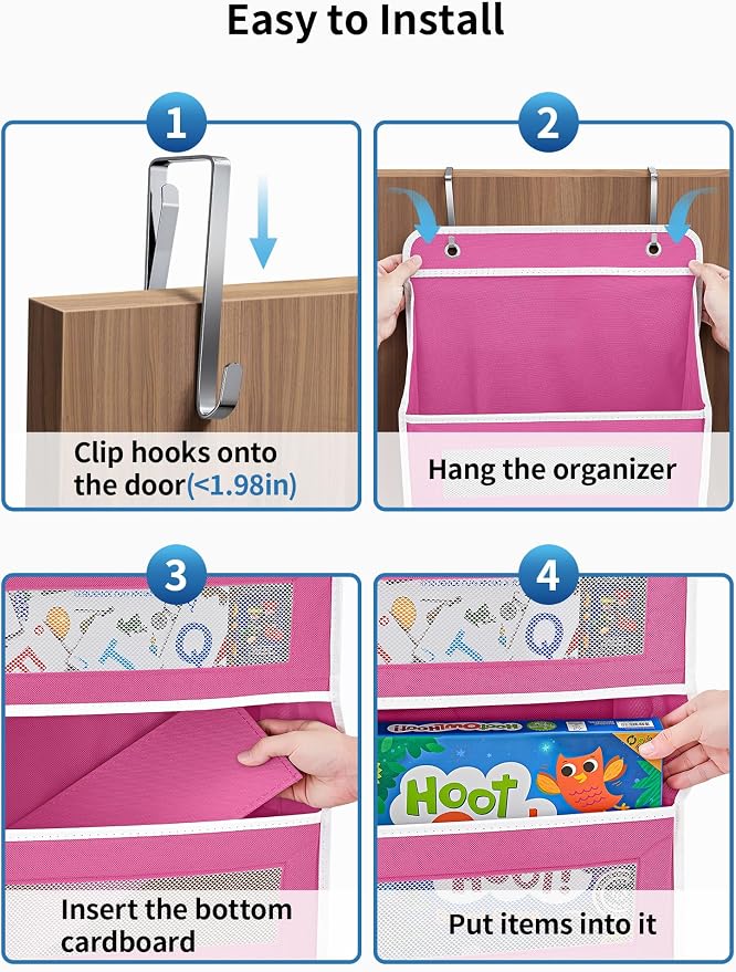 JARLINK Over the Door Organizer for Bathroom, 5 Shelf Rose Pink, 2 Pack | Anti-Tilt Design, 44 lb Load Capacity, Hanging Door Organizer with 5 Large Capacity Pockets, Behind Door Storage for Nursery - Image 7