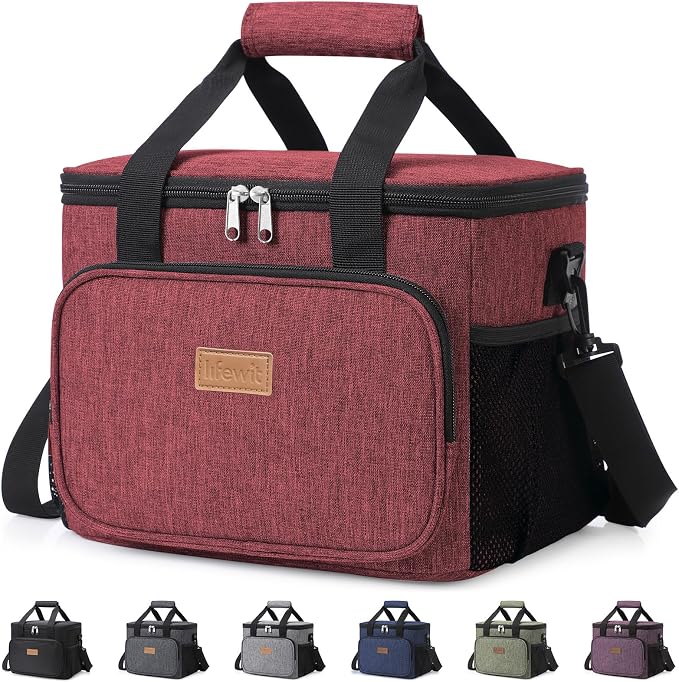 Lifewit Large Lunch Bag, Insulated Lunch Box, Soft Cooler Cooling Tote for Adult Men Women, Burgundy 24-Can (15L) by Lifewit