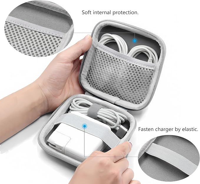 Small Travel Carrying Storage Case, 4.4"x4.4" Charger Organizer, Pouch compatible with MacBook Power Adapter, Laptop Accessories Cables, Cords, USB Drives, Earphones | Portable travel pouch, holds MacBook power adapter, cables, USB drives, earphones an... - Image 4