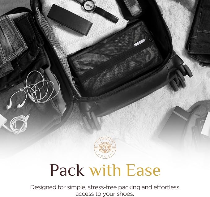 Shoe Bags for Travel - Footwear Organizer for Suitcases, Gym, Work Trips (Black Mesh) - Image 6