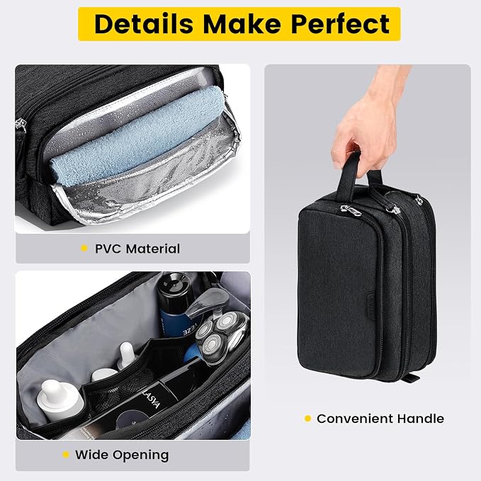 Vorspack Travel Toiletry Bag with Organized Compartment, Medium, Black | Water Resistant, Wide Opening, with Wet Pocket, Small Travel Bag for Toiletries, Grooming, Shaving, Accessories - Image 5