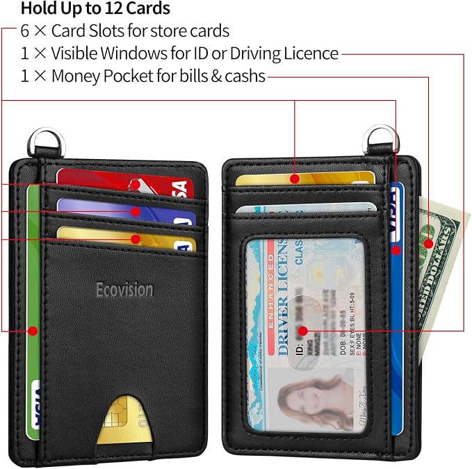 Slim Minimalist Front Pocket Wallet, RFID Blocking Credit Card Holder Wallet with Detachable D-Shackle for Men Women - Image 5