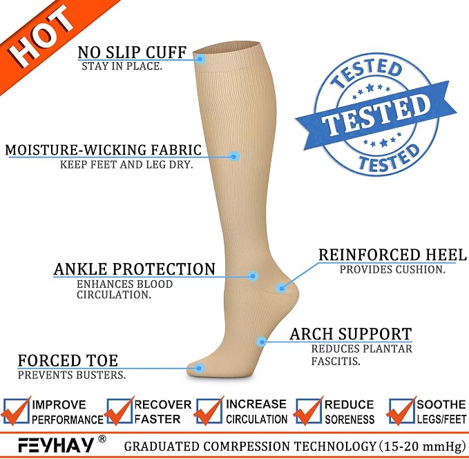 FEYHAY Copper Compression Socks (8 Pairs) 15-20 mmHg Circulation is Best Athletic & Daily for Men & Women, Running, Climbing - Image 4