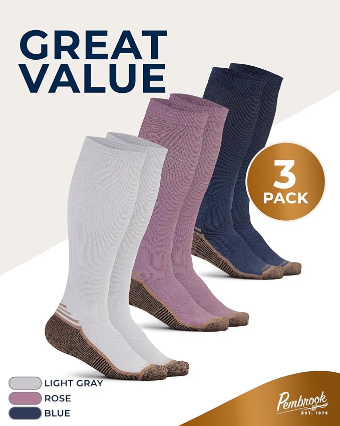 Pembrook 3 Pairs Copper Mens Compression Socks 20-30 mmHg, Running, Hiking, Athletic Cycling, Travel | Circulation Support - Image 5