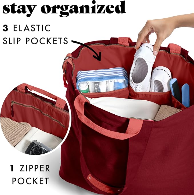 Fit & Fresh All The Things XL Beach Bag for Women, Oversized Travel Tote | Zip Closure, 3 Interior Pockets, 1 Large Zip Pocket, Dual Carry Handles, Canvas Weekender - Pool, College, Laundry, Groceries - Image 4