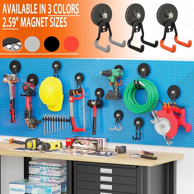 ULIBERMAGNET Upgraded Heavy Duty Magnetic Hooks,4 Pack Strong Large Magnet Hook for Power Drill,Garden Tools,Hose,Pegboard,Garage,Workshop,Magnetic Storage Hooks for Indoor Outdoor Hanging(Gray) - Image 9