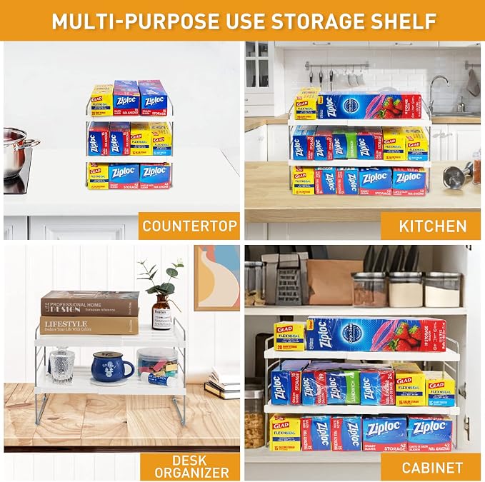 2 Pack Pantry Organization and Storage, Expandable Foil and Plastic Wrap Organizer, Adjustable Kitchen Wrap Organizer Rack for Cabinet, Foil Saran Wrap Holder Shelf for Sandwich Plastic Bags Box, - Image 8