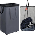 DOKEHOM 90L X-Large Rolling Laundry Basket Hamper on Wheels, Grey | Collapsible clothes hamper with removable mesh wash bag. High-capacity foldable washing bin organizer by DOKEHOM