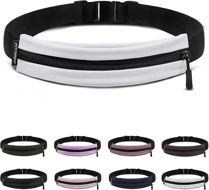 Fitgriff® Running Belt V2 for Men & Women - Slim Fanny Pack, Phone Holder for Jogging, (Fits All Cell Phones) - Money Belt, Runners Waist Pouch (White, One Size (Waist 24.4 – 43.3 inches)) by FITGRIFF