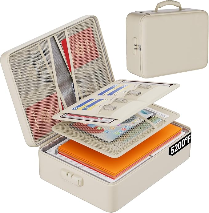 DocSafe 5200°F Fireproof Document Organizer Box with Lock, Beige (Soft) | Heat Insulated 8 Layers File Storage Bag,Water-Resistant Zipper,Home Office Travel Safe,Protects Important Documents,Laptop by DocSafe