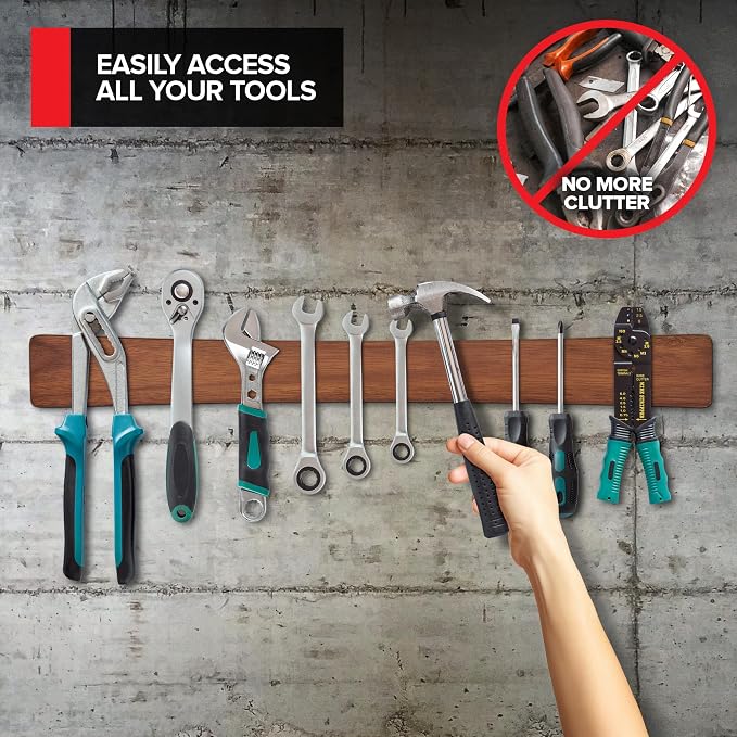 24 Inch Acacia Wood Magnetic Knife Holder with Multipurpose Use, Magnetic Knife Holders for Kitchen, Wooden Knife Rack, Magnet Strips for Knives & Metal Utensils, Tool Holder, Art Supply Organizer - Image 6