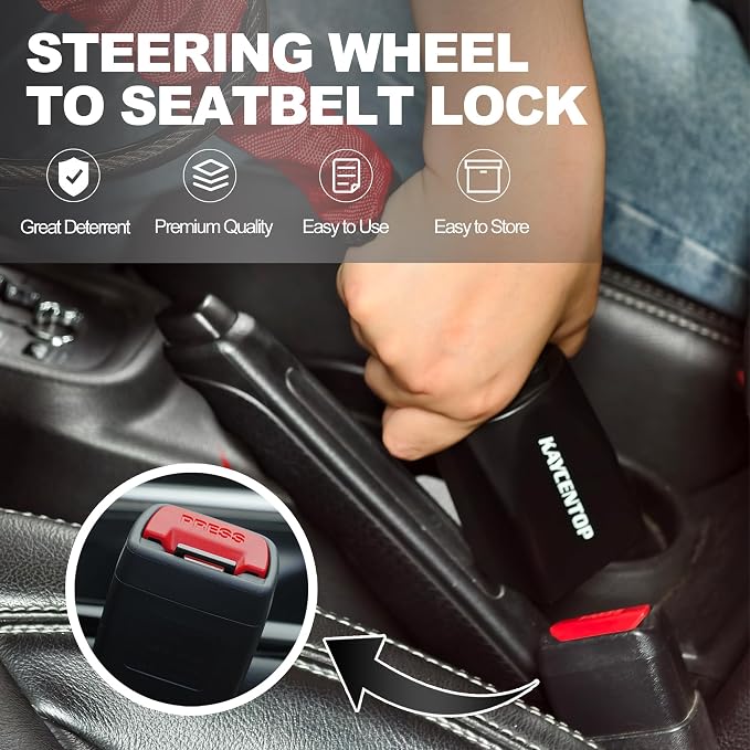 KAYCENTOP Steering Wheel Lock to Seat Belt Lock Anti-Theft Car Device | Max 17'' Locking Length, Quick Lock and Compact, Security Thicken Steel Cable, Fit Most Vehicle, SUV, Golf Cart, Bright Red - Image 7