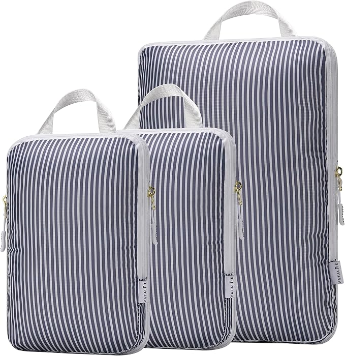 Packing Cubes Luggage Organizer Bags for Suitcase & Backpack, Compression Packing Cubes for Travel, Lightweight Luggage Organizers, Travel Cubes for Packing, Vacation Essentials, 3pc Set - Grey Stripe by Unknown
