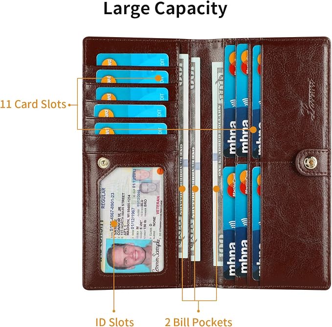 Ultra Slim Thin Leather Women Wallet RFID Blocking Credit Card Holder Bifold Long Ladies Billfold - Image 5