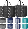 10 Pack Reusable Grocery Bags Waterproof Tote Bags for Shopping Groceries | 35L Large Capacity, Heavy-Duty, Waterproof, Lightweight, Foldable Tote with Sturdy Handles, Polka Dot Design by Fabtotes