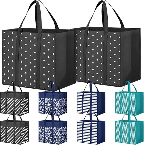 10 Pack Reusable Grocery Bags Waterproof Tote Bags for Shopping Groceries | 35L Large Capacity, Heavy-Duty, Waterproof, Lightweight, Foldable Tote with Sturdy Handles, Polka Dot Design by Fabtotes