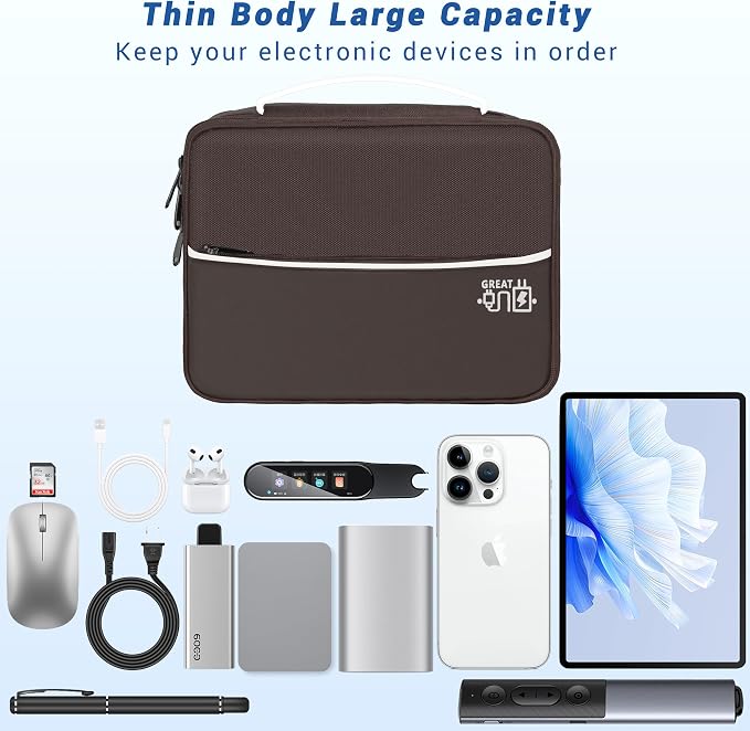 Electronics Organizer,Travel Cord Organizer Pouch,Cable Organizer Bags | Waterproof Electronic Accessories Storage Case for Cables, Cords, Charger, Phone (Double Layer-Brown) - Image 2