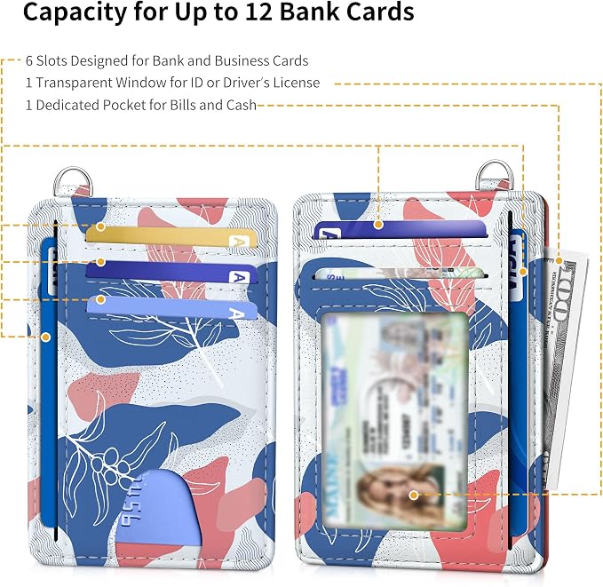 Mayski Slim Wallet, Credit Card Holder for Women, Minimalist Front Pocket RFID Blocking Card Cases, Small Wallet Women Men(Leaves1) - Image 5