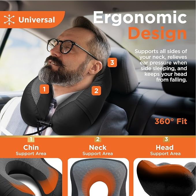 BLACK+DECKER Cooling Gel Memory Foam Neck Pillow – Travel Pillow for Plane, Car & Train – Ergonomic Neck Support, Slow Rebound Memory Foam, Washable Cover, Universal Fit, Black - Image 4