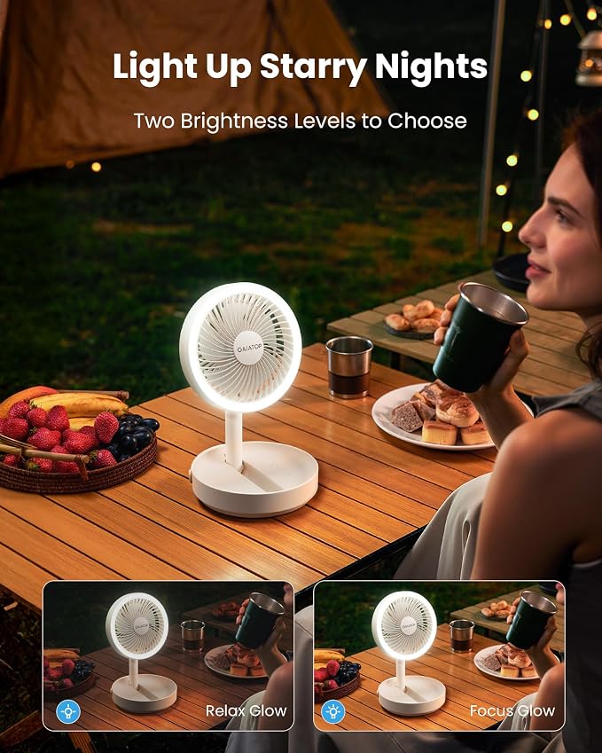Gaiatop Foldable Desk Fan with Night Light, 6.8in Portable Travel Fan | 6000mAh Battery Powered Fan, USB Rechargeable, Bedroom Office Camping Travel & Cruise Essentials, Gifts for Women Men, White - Image 4